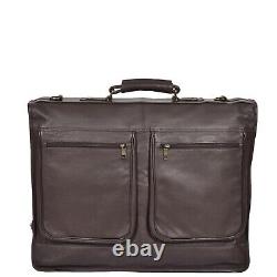 Real Leather Suit Garment Carrier Travel Weekend Bag With Strap CANICO Brown