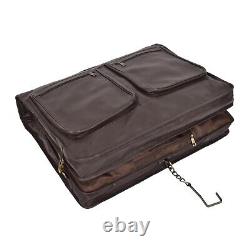 Real Leather Suit Garment Carrier Travel Weekend Bag With Strap CANICO Brown