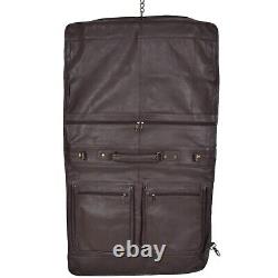 Real Leather Suit Garment Carrier Travel Weekend Bag With Strap CANICO Brown