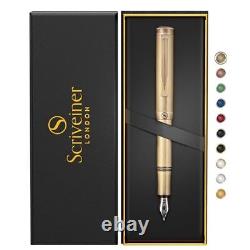 Scriveiner Luxury Edc Fountain Pen Medium Point, Stunning Heavy Brass Pocket Pen