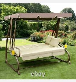 Somerset Garden Brown Cream 3Seater swing converts to bed HeavyDuty Strong Frame