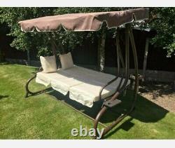 Somerset Garden Brown Cream 3Seater swing converts to bed HeavyDuty Strong Frame