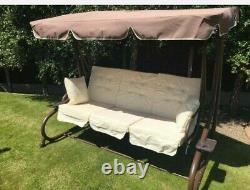 Somerset Garden Brown Cream 3Seater swing converts to bed HeavyDuty Strong Frame