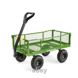 Steel Utility Cart 4 cu. Ft. Convertible to Flat Bed Pull Push Handle 800 lb Cap