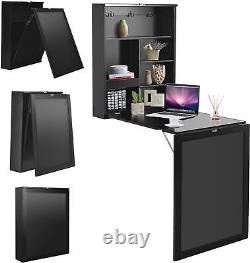 Wall Mounted Computer Desk, Folding Convertible Table with Blackboard & Shelves