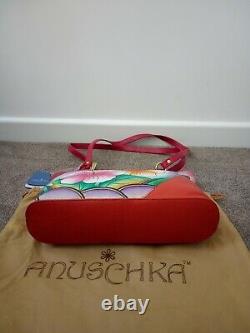 Women's Anuschka Leather Hand Painted Hawaiian Hibiscus Hobo Shoulder Handbag