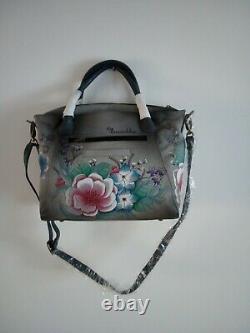 Womens Anuschka Leather Hand Painted Convertable Satchel Tote Cross Body Handbag