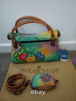 Womens Anuschka Leather Hand Painted Flap Over Convertible Cross Body Handbag