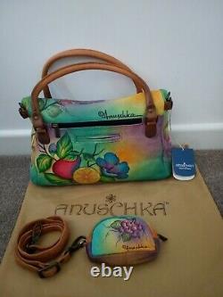 Womens Anuschka Leather Hand Painted Flap Over Convertible Cross Body Handbag