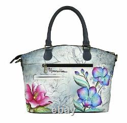 Womens Anuschka Leather Hand Painted Floral Fantasy Tote Cross Body Handbag