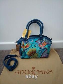 Womens Anuschka Leather Hand Painted Tropical Dream Tote Cross Body Handbag