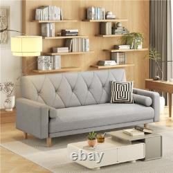 Yaheetech Light Grey Button-tufted 3-Seater Convertible Sofa Bed with pillows