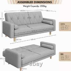 Yaheetech Light Grey Button-tufted 3-Seater Convertible Sofa Bed with pillows