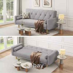 Yaheetech Light Grey Button-tufted 3-Seater Convertible Sofa Bed with pillows
