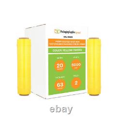 2 rouleaux de machine d'enroulement de palette étirable 20 x 5000' 63 jauges film jaune teinté