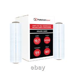 50 Rouleaux 19,7 x 6000' Film étirable pour machine d'emballage Shrink Wrap (55 Gauge) Transparent