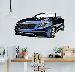 Affiche murale de papier peint de voiture cabriolet bleu foncé 3D N084 Transport Autocollants muraux
