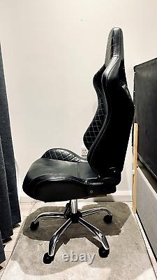 Chaise de bureau pivotante inclinable en cuir noir d'occasion convertie