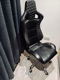 Chaise de bureau pivotante inclinable en cuir noir d'occasion convertie