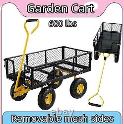 Chariot de jardin en fer avec côtés en maille amovibles pour se transformer en chariot utilitaire à plateau plat