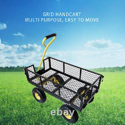 Chariot de jardin en fer avec côtés en maille amovibles pour se transformer en chariot utilitaire à plateau plat