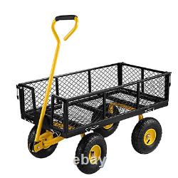 Chariot de jardin en fer avec côtés en maille amovibles pour se transformer en chariot utilitaire à plateau plat