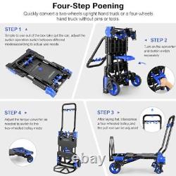 Chariot pliable de 330 lb à usage intensif, combinant quatre chariots bleus de 330 lb
