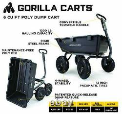 Chariots Gorilla Hydraulique Poly Yard Dump Cart 2-en-1 Poignée Convertible 1200