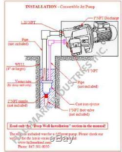 Convertible Deep Well Jet Pump, 3/4 HP 115 / 230v, Max 65' , Robuste En Fonte