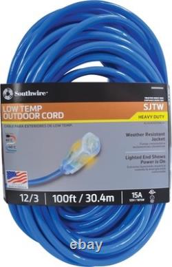 Cordon d'extension robuste Southwire Coldflex 12/3, 100 pieds, calibre, bleu