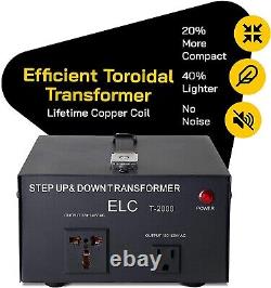 Elc T Series 2000 Watt Convertisseur De Tension Transformateur Étape Vers Le Haut / Vers Le Bas 110v À