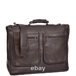 Housse de Costume en Cuir Véritable Sac de Voyage Week-end avec Bandoulière CANICO Marron