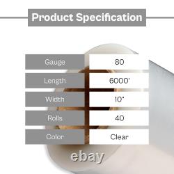 Machine Film étirable pour palette en plastique Transparent 10x6000' (80 Ga) 40 Rouleaux