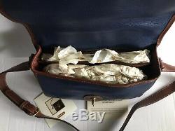 Nwt Vintage Coach Sheridan Cuir Bleu Marine / Britannique Sac Tan Purse 4225 USA