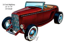 Panneau publicitaire en métal robuste fabriqué aux États-Unis : Ford Highboy Hot Rod Convertible 1932