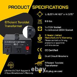 Transformateur de convertisseur de tension ELC T-1000 de 1000 watts avec protection par disjoncteur