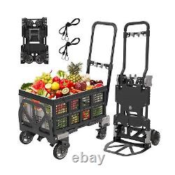 Transpalette pliant 2-en-1 avec panier pliable, capacité de 330 livres, chariot robuste